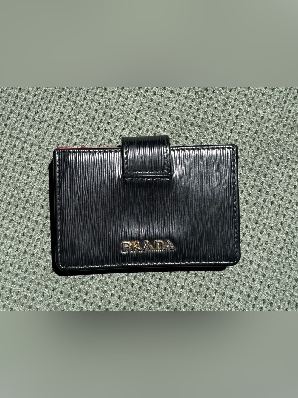 Vintage Prada Saffiano Leather Accordion Wallet Black Red Gold Logo